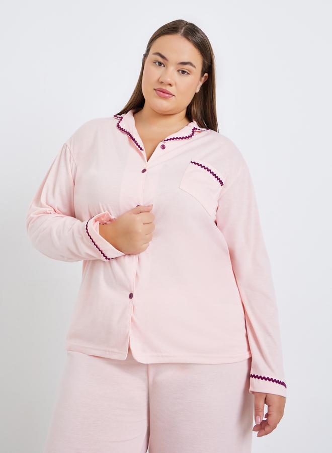 Styli Plus Size Rick Rack Trim Shirt and Pyjama Set - Image 3